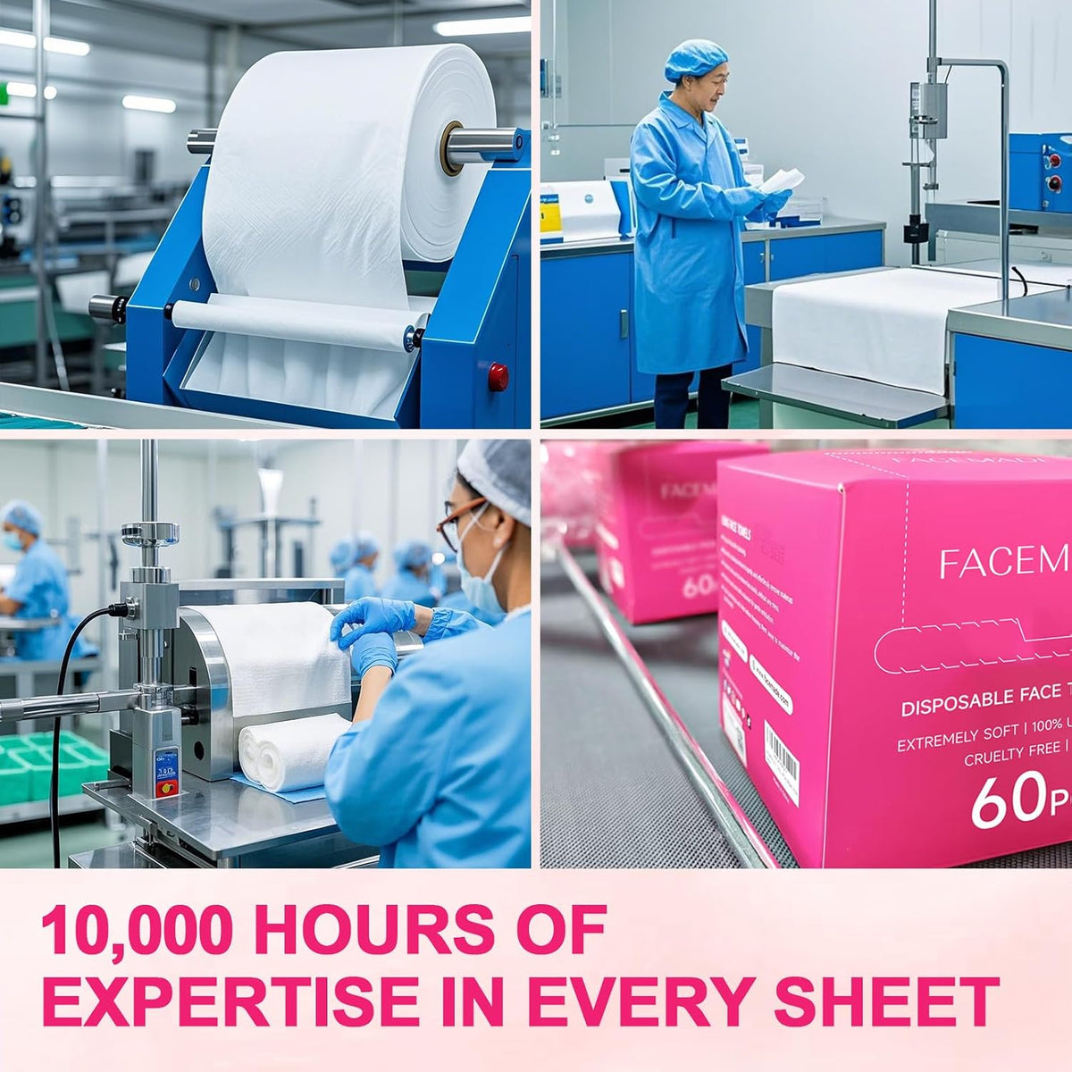 FACEMADE 60 Count XXL Face Towels Disposable 12" × 12" | 20% Larger and 20% More than Others | Lint-free and Odor-free | Soft and Clean, Perfect for Sensitive Skin Types