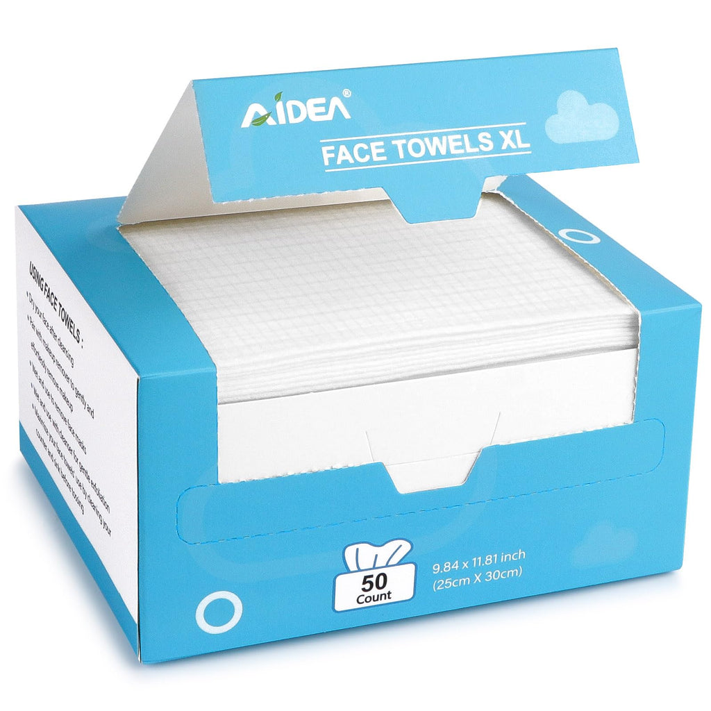 AIDEA Face Towels Disposable-100Ct (2 Box), Face Cloths for Sensitive Skin | Clean Facial Towelettes, Facial Cleansing Wipes for Makeup Removing, Nursing, Travel, Dry Wipes