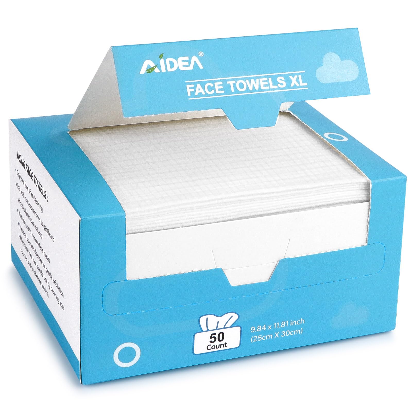 AIDEA Face Towels Disposable-100Ct (2 Box), Face Cloths for Sensitive Skin | Clean Facial Towelettes, Facial Cleansing Wipes for Makeup Removing, Nursing, Travel, Dry Wipes