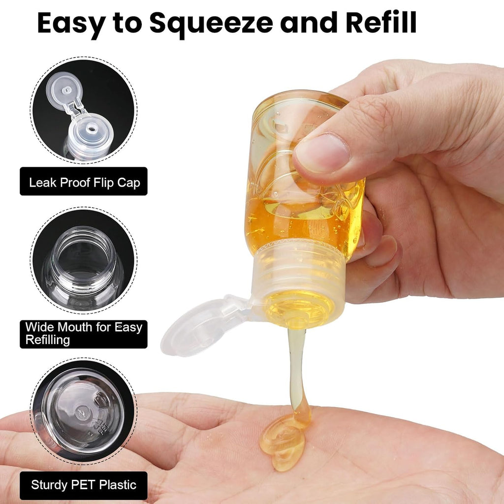 Travel Bottles for Toiletries 6 Pack 2.2oz Leak Proof Containers | Wide Mouth, TSA Approved, Refillable Squeeze Bottles with Flip Cap, for Shampoo Conditioner Body Wash Lotion(Clear)