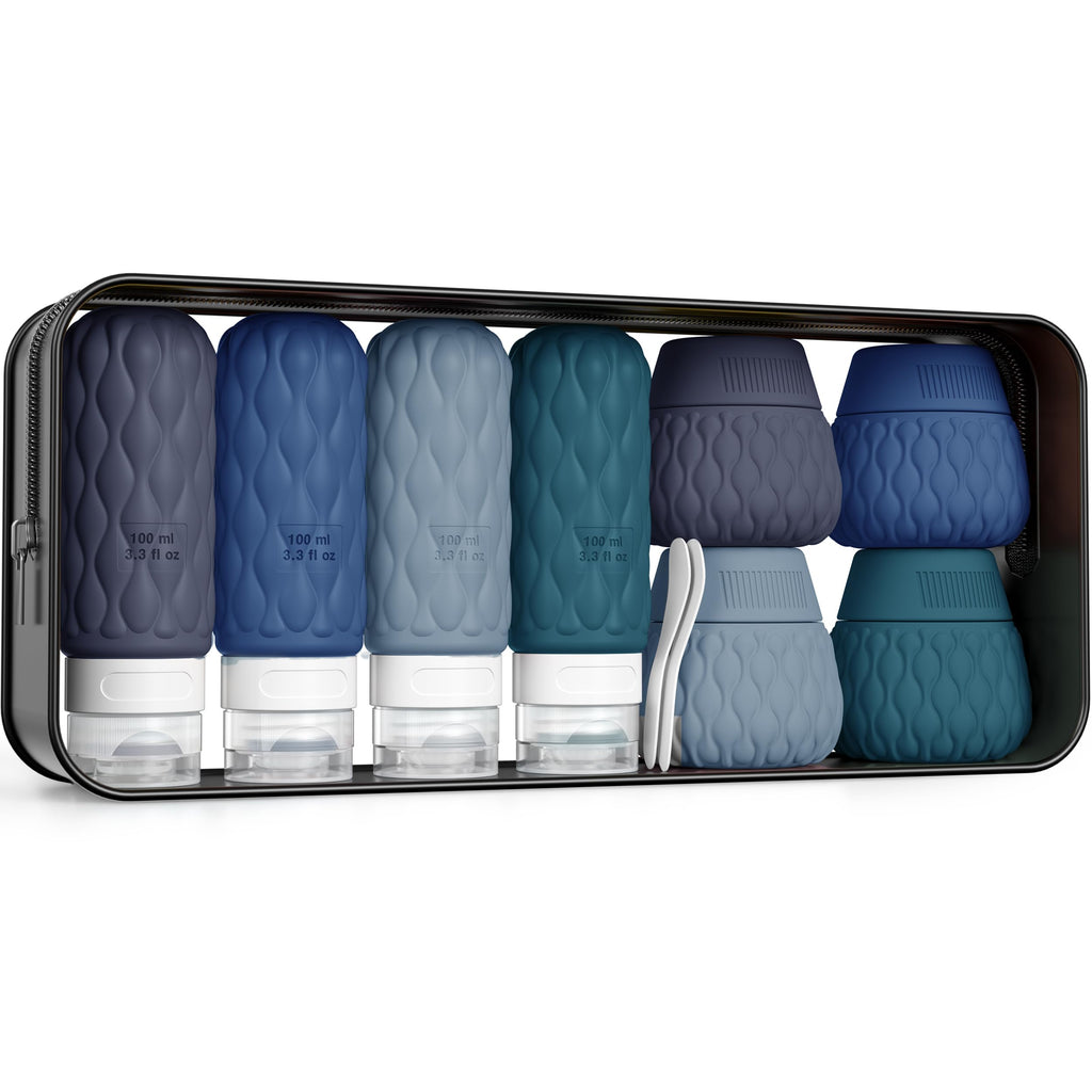 Travel Bottles for Toiletries Silicone Travel Size Containers 3.4oz 1.7oz | Travel Essentials TSA Approved Leakproof Refillable Squeeze Bottles with Labels/Clear Bag for Shampoo, Conditioner, Creams