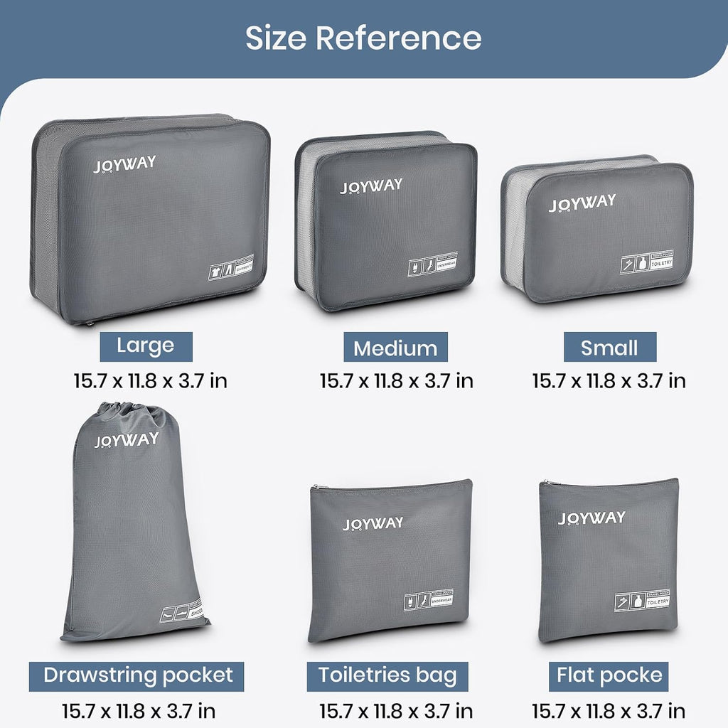 Joyway 6 Set Packing Cubes for Travel, Lightweight Luggage Organizer Bags for Suitcases, Travel Essentials Clothes Storage Bags for Carry On, Backpack, Vacation and Business Trips