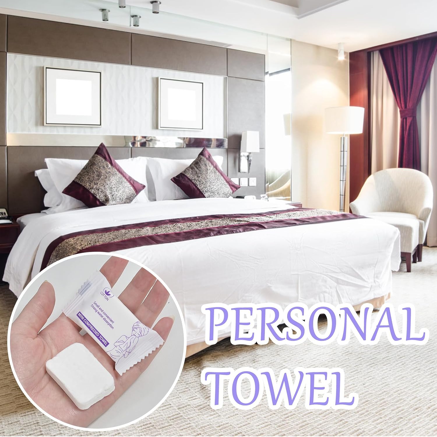 Disposable Compressed Face Towels, 50 Pcs Individually Wrapped, Pure Cotton Travel Washcloths 11.8 x 9.5 in, Soft & Lint-Free, Portable for Travel & Business Trips