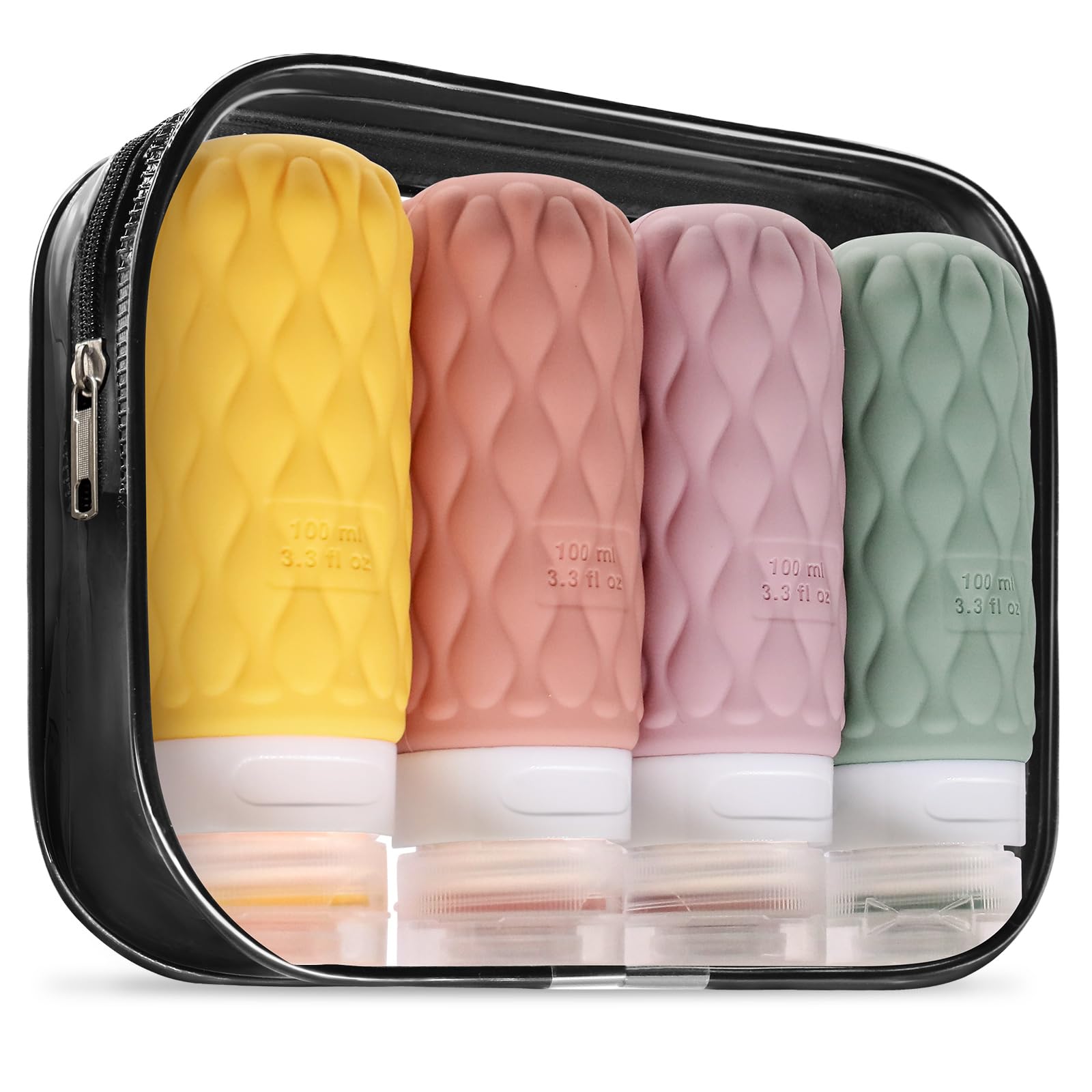 Travel Bottles for Toiletries Silicone Travel Size Containers 3.4oz 1.7oz | Travel Essentials TSA Approved Leakproof Refillable Squeeze Bottles with Labels/Clear Bag for Shampoo, Conditioner, Creams