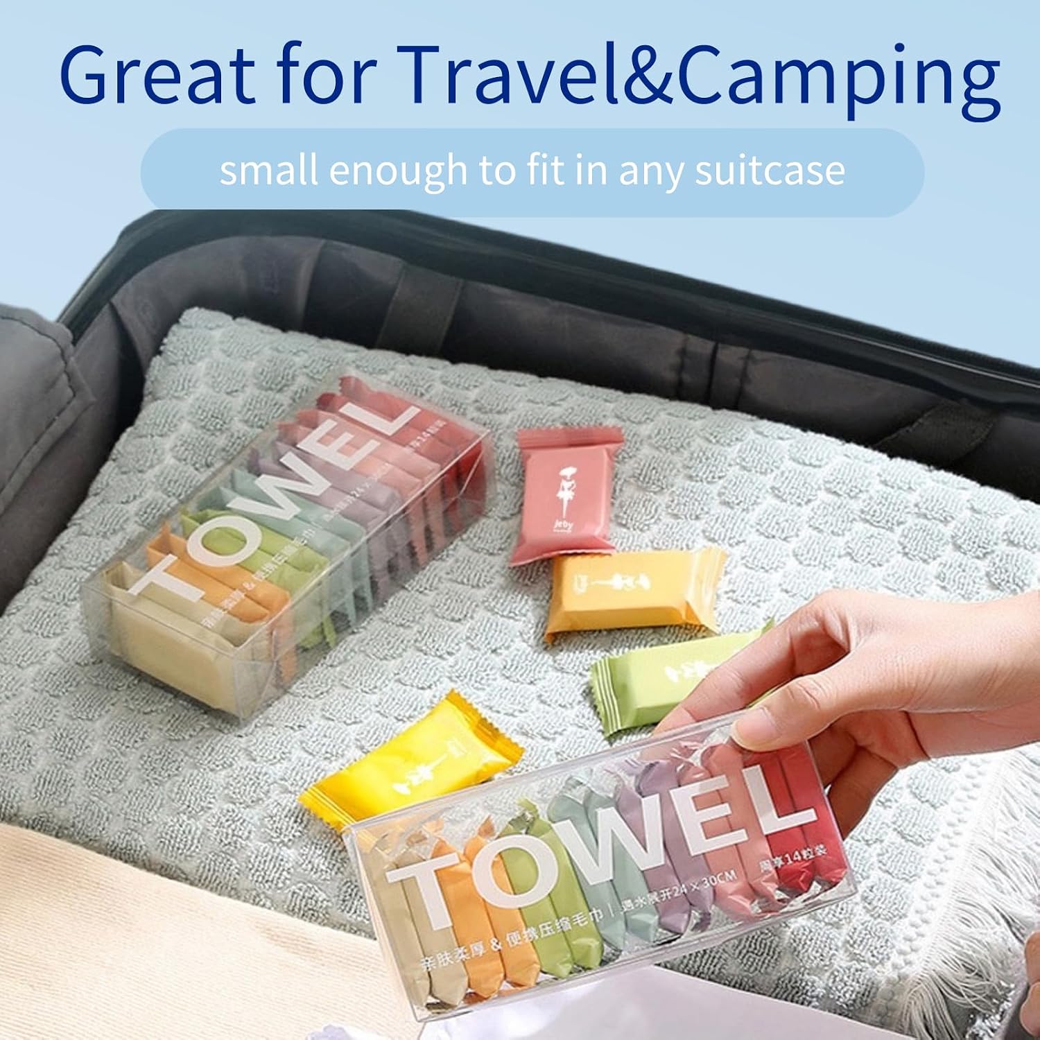Disposable Compressed Towels, 28Pcs Travel Washcloth Tablets | Portable Compressed Towel, Thicker Super Absorbent for Travel, Face Towel Ideal for Outdoor Camping Hiking