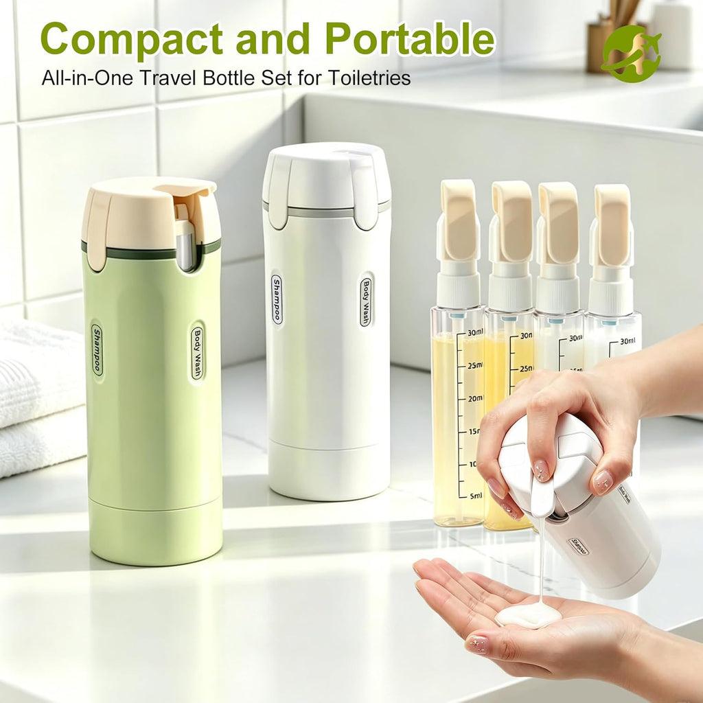 4-in-1 Travel Dispenser Bottle, TSA Approved Leakproof Set(White) | 4-in-1 rotatable design, leakproof hard shell, 4x30ml/1oz liquid containers, TSA carry-on approved, essentials for women&men