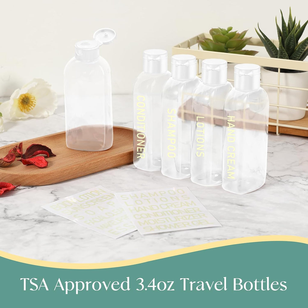5 Pack Travel Bottles for Toiletries, 3.4oz TSA Approved Travel Containers | Leak Proof Refillable Travel Accessories for Shampoo Conditioner, Plastic Travel Bottles with Toiletry Bag and Label