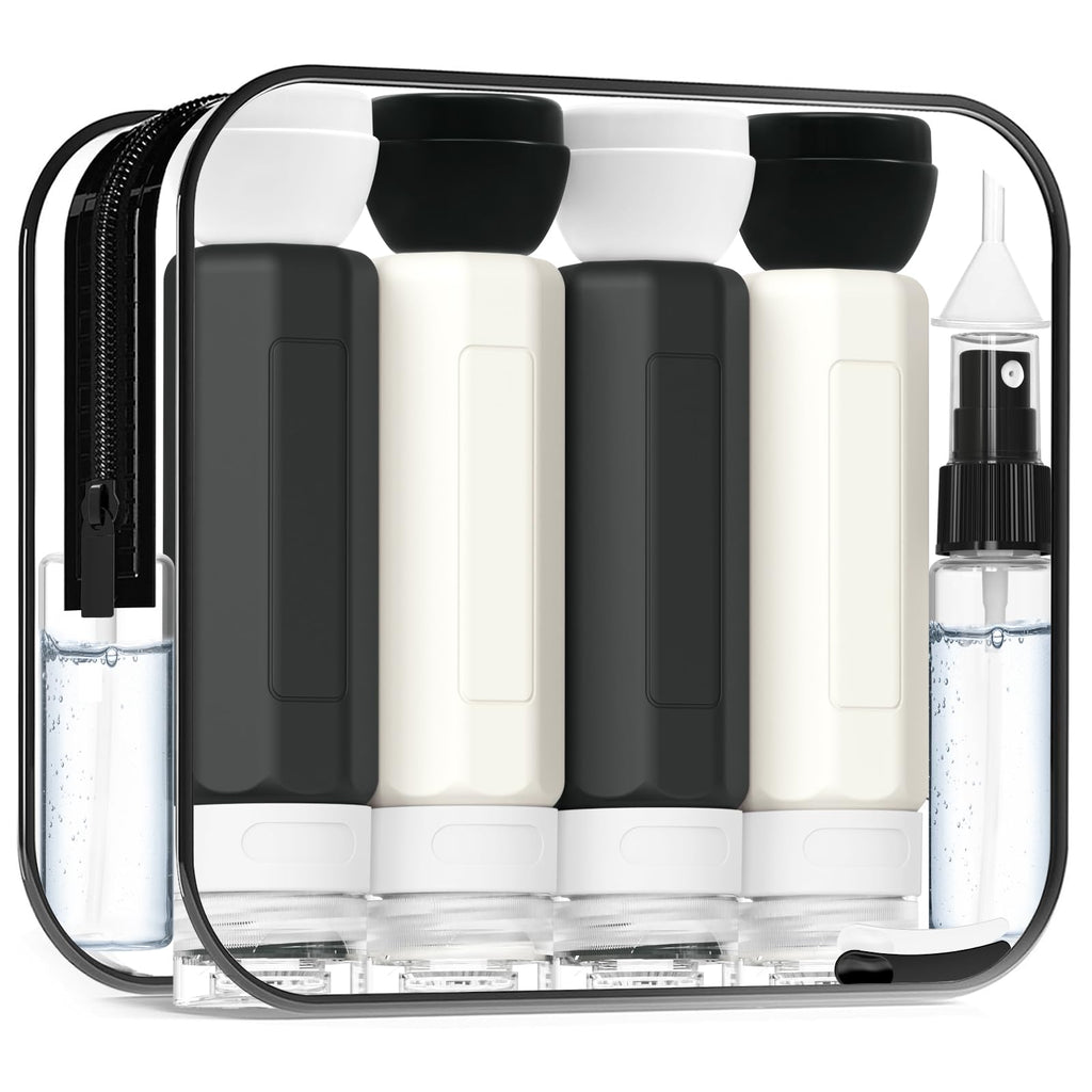 Redfly Travel Bottles for Toiletries, Tsa Approved 3oz Travel Size Containers, Leak Proof Travel Size Toiletries Bottles Silicone, BPA Free Refillable Shampoo Conditioners Essentials Kit, Gray