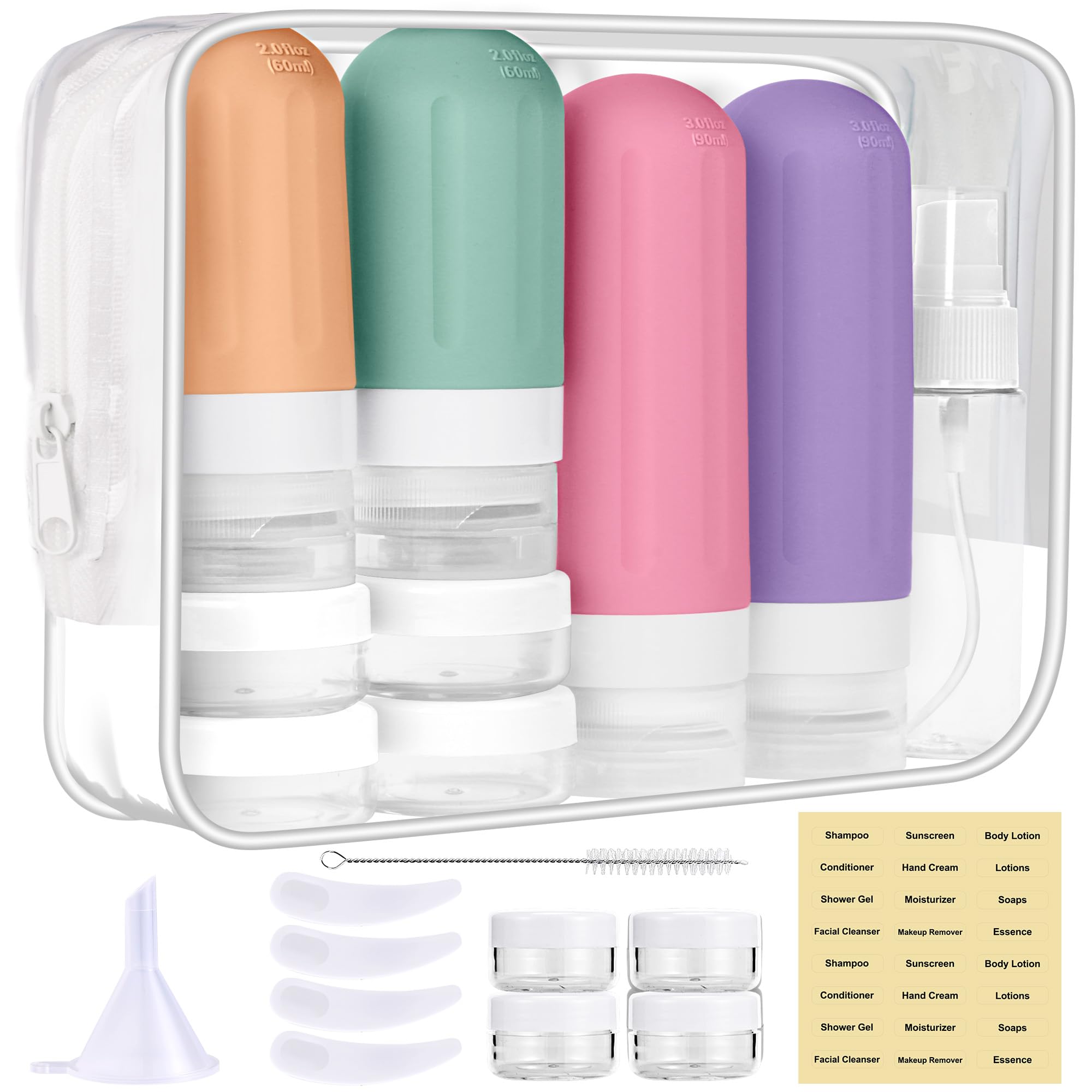 Travel Bottles for Toiletries 18Pack Containers Travel Size Toiletries | TSA Approved BPA Free Leak Proof Refillable Liqus Shampoo Air Travel Flights Vacation Getaways Colored