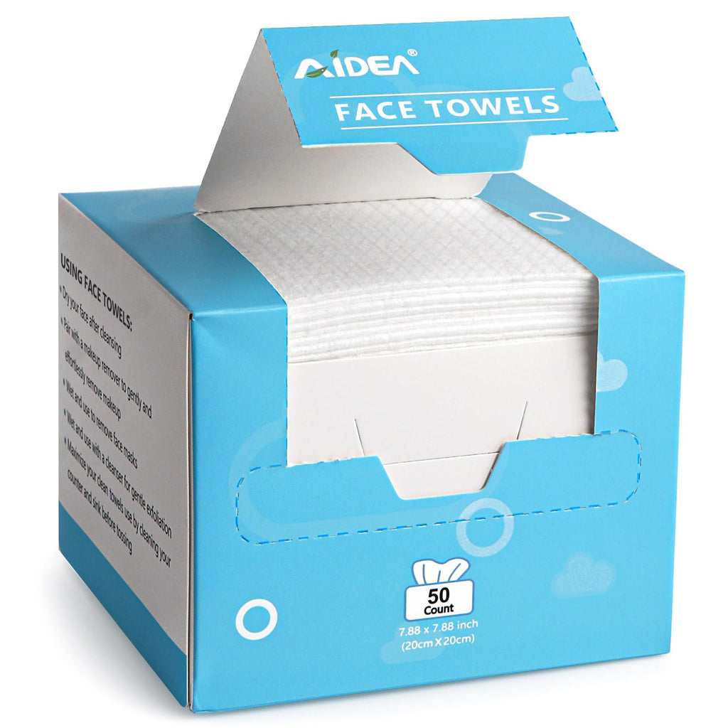 AIDEA Face Towels Disposable-200Ct (4 Box), Face Cloths for Sensitive Skin | Clean Facial Towels, Facial Cleansing Wipes, Face Towelettes for Makeup Removing, Nursing, Travel, Dry Wipes