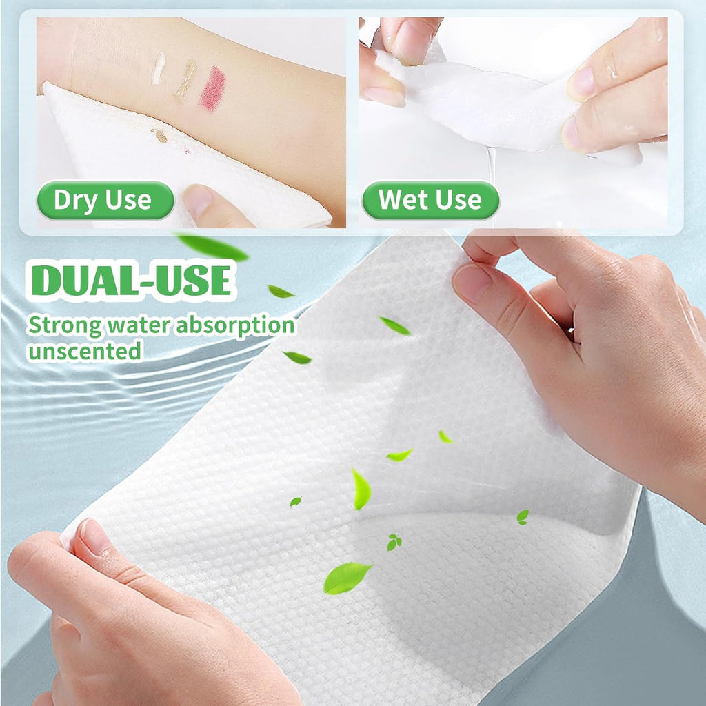 Disposable Face Towel, 100 Count Biodegradable Face Towels, for Washing Soft Cotton Dry Wipes Facial Cloths Towelettes for Washing and Drying, Facial Tissue for Cleansing