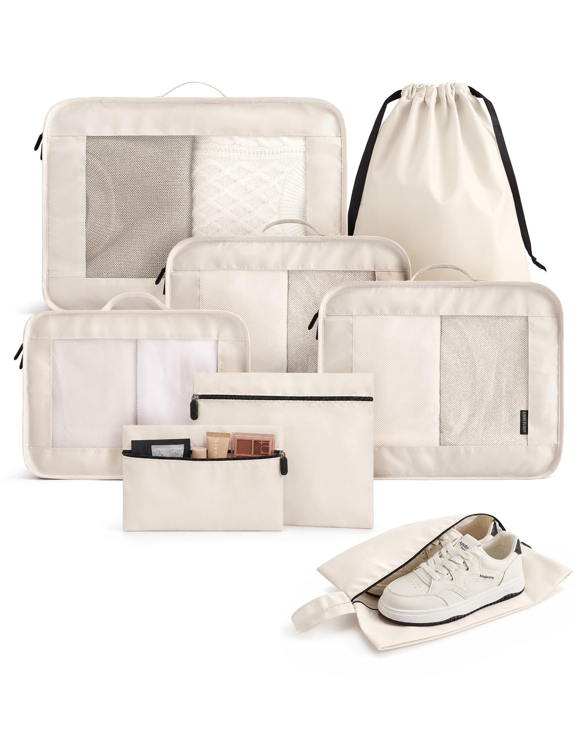 8 Set Packing Cubes for Travel, Cruise Ship Travel Essentials | 8-Pack Packing Bags, Mesh Luggage Organizer Bags & Laundry Shoe Bags for Max Clothing Capacity, Holiday Vacation Camping