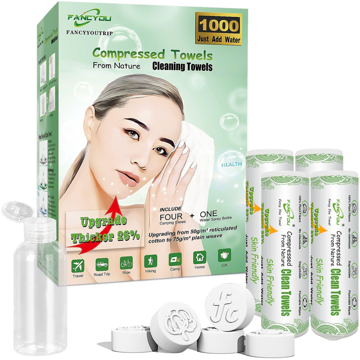 Compressed Towel Tablets 100 Count, Disposable Face Towels for Travel, Thick Soft Washcloths, Compact Coin Tissues for Skin Care, Gym, Camping, Home, 9 x 7.8 in