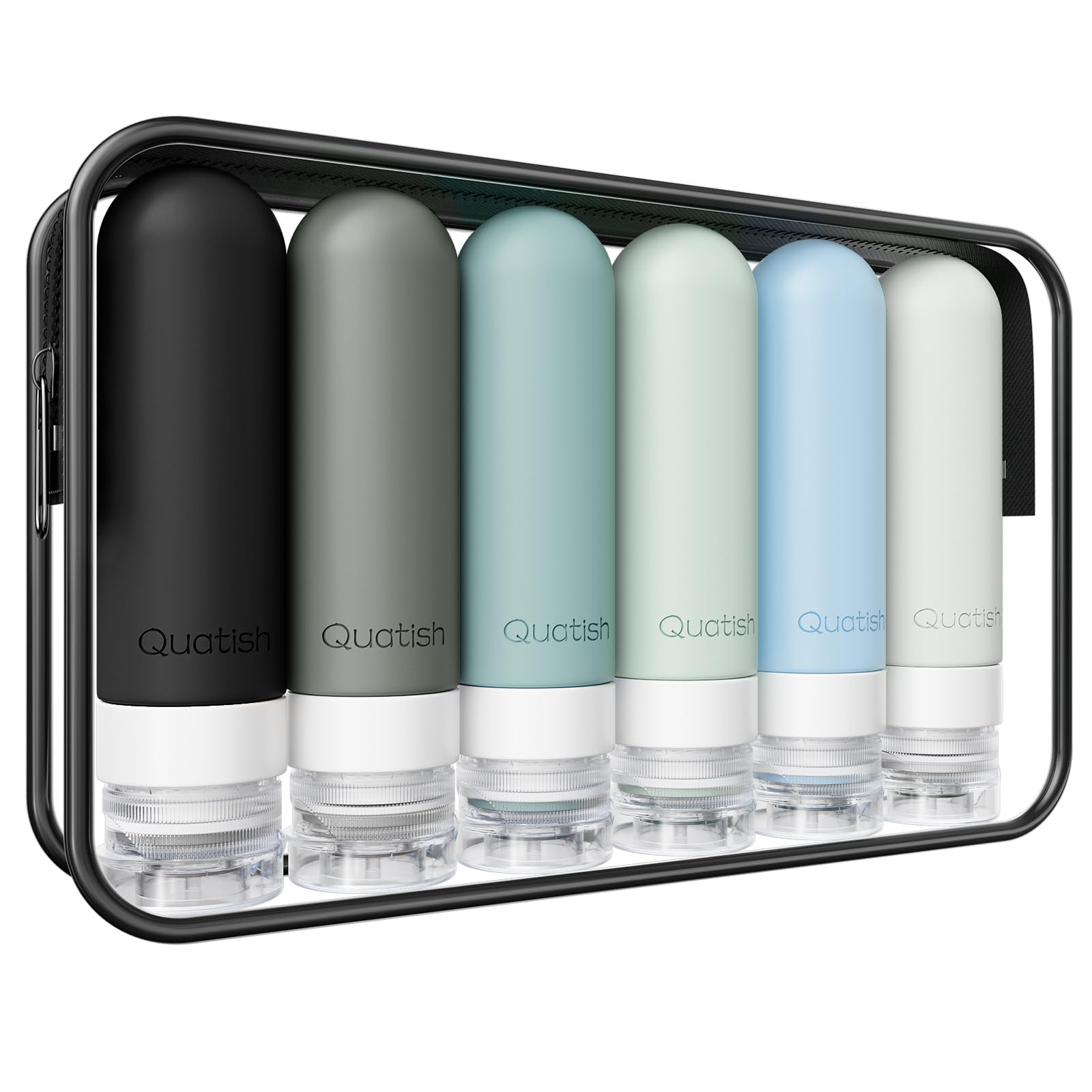 Quatish Travel Bottles for Toiletries 6 Pack, Original Patented Leakproof 3 oz Tsa Approved Travel Size Containers, BPA Free Silicone Shampoo and Conditioner Bottles, Camping Essentials