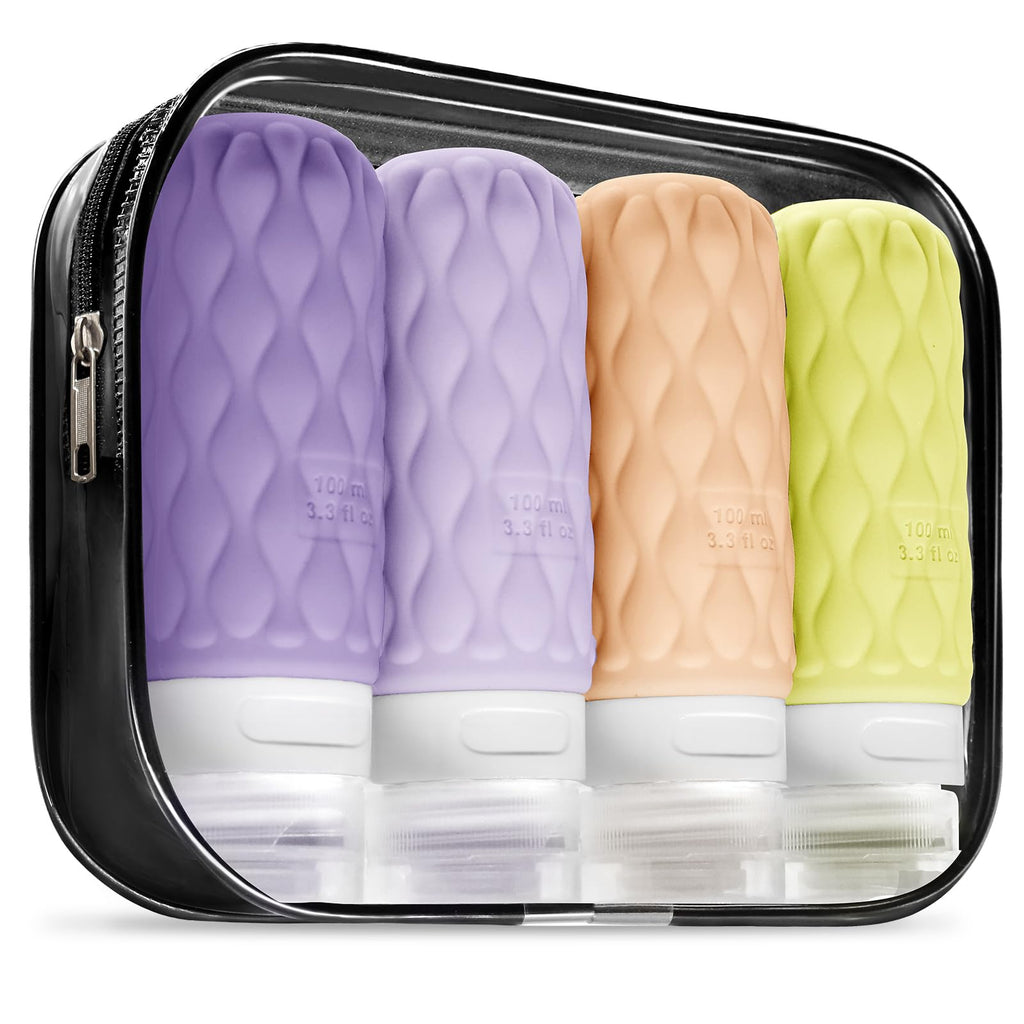 Travel Bottles for Toiletries Silicone Travel Size Containers 3.4oz 1.7oz | Travel Essentials TSA Approved Leakproof Refillable Squeeze Bottles with Labels/Clear Bag for Shampoo, Conditioner, Creams