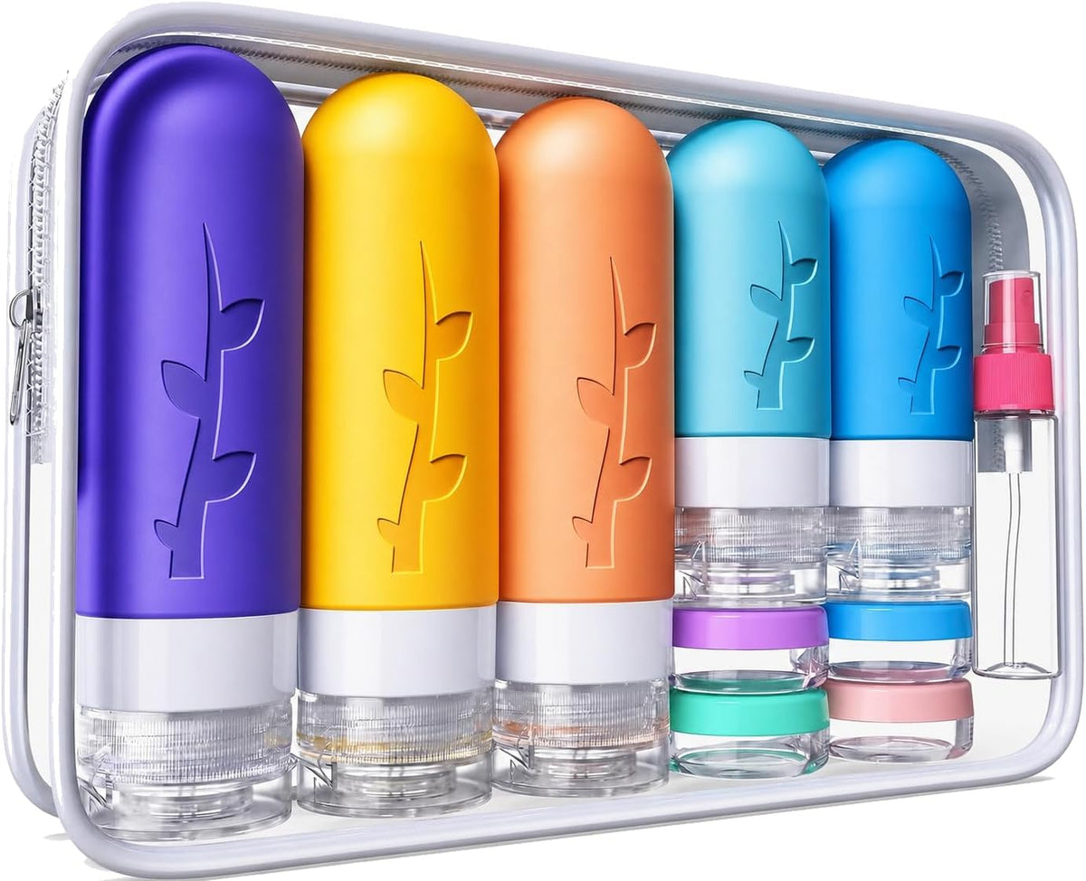 Aeomni 19pack TSA Approved Travel Bottles for Toiletries - Silicone travel size Containers, Leak Proof Size Toiletries, Refillable Shampoo and Conditioner Bottles, Travel Essentials