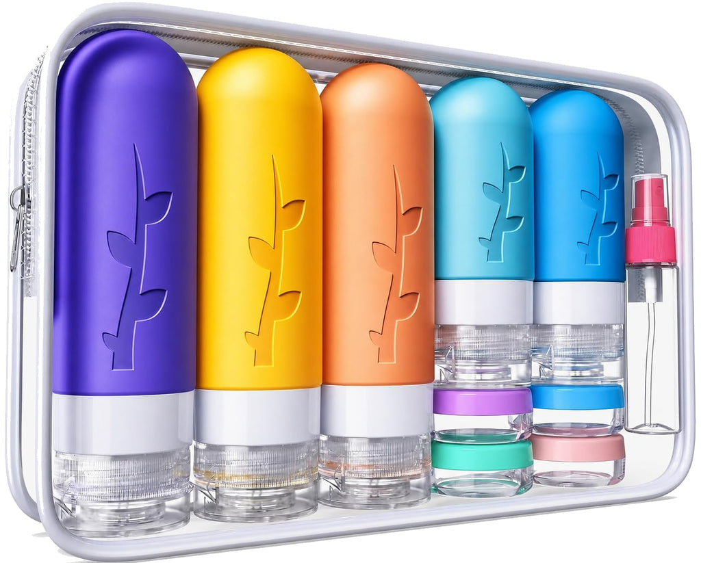 Aeomni 19pack TSA Approved Travel Bottles for Toiletries - Silicone travel size Containers, Leak Proof Size Toiletries, Refillable Shampoo and Conditioner Bottles, Travel Essentials