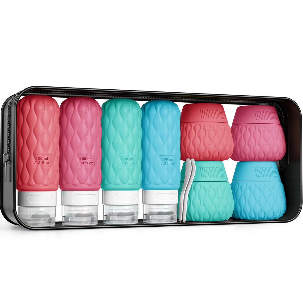 Travel Bottles for Toiletries Silicone Travel Size Containers 3.4oz 1.7oz | Travel Essentials TSA Approved Leakproof Refillable Squeeze Bottles with Labels/Clear Bag for Shampoo, Conditioner, Creams