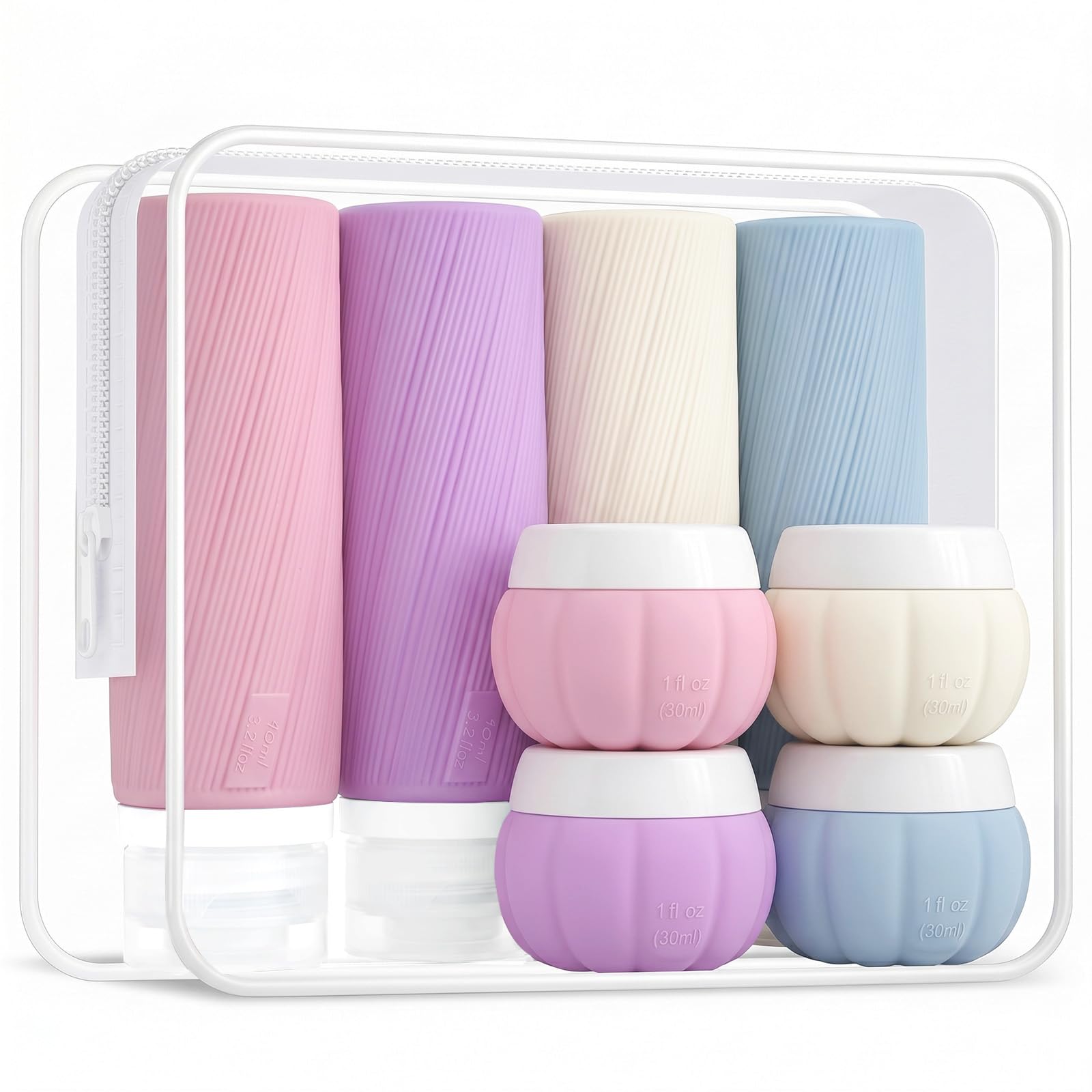 Redfly 13-Piece TSA-Approved Travel Size Bottles for Toiletries, Leak proof | Travel Size Containers, BPA-free silicone, clear toiletry bag, under 3.4oz, wide mouth,travel essentials for shampoo, lotion