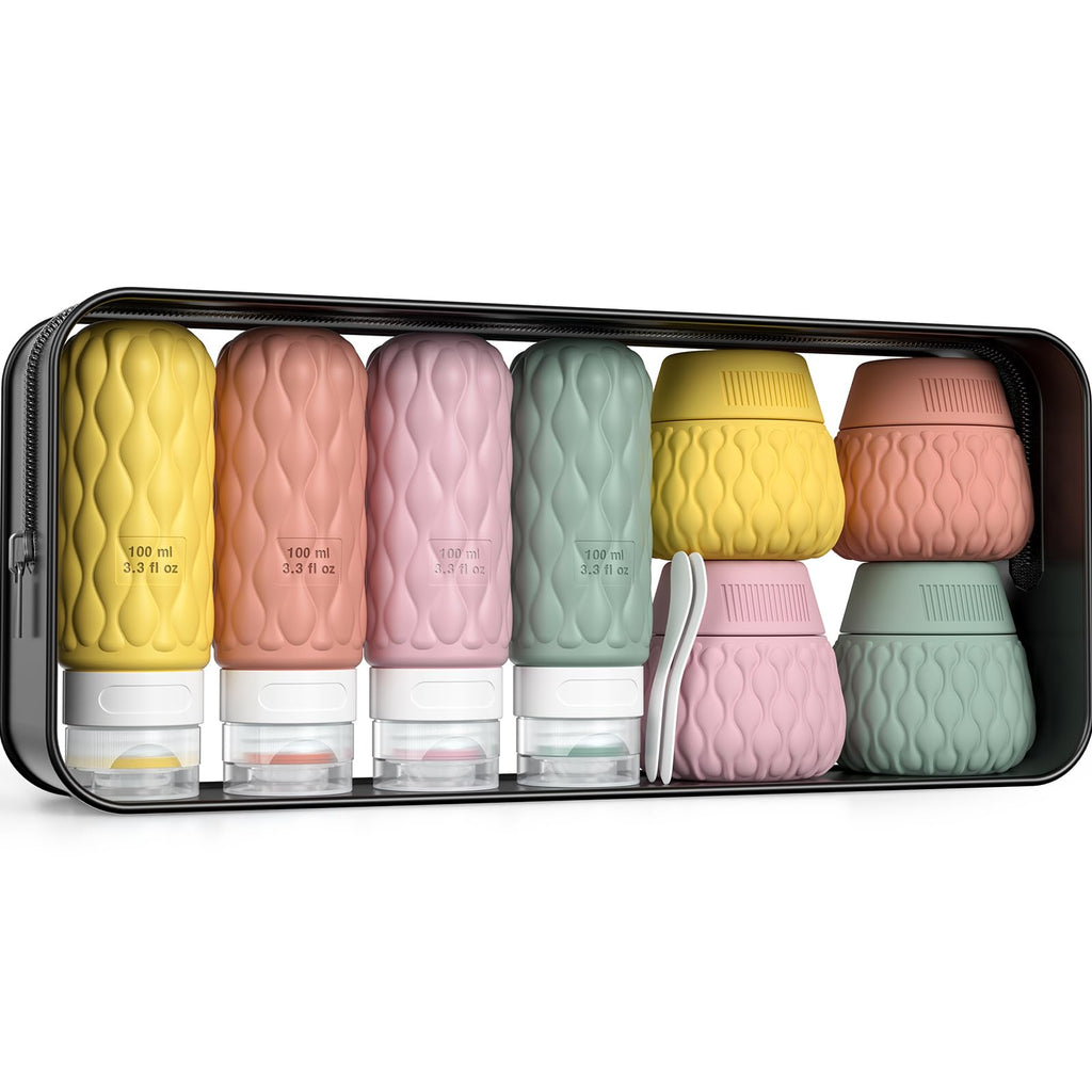Travel Bottles for Toiletries Silicone Travel Size Containers 3.4oz 1.7oz | Travel Essentials TSA Approved Leakproof Refillable Squeeze Bottles with Labels/Clear Bag for Shampoo, Conditioner, Creams