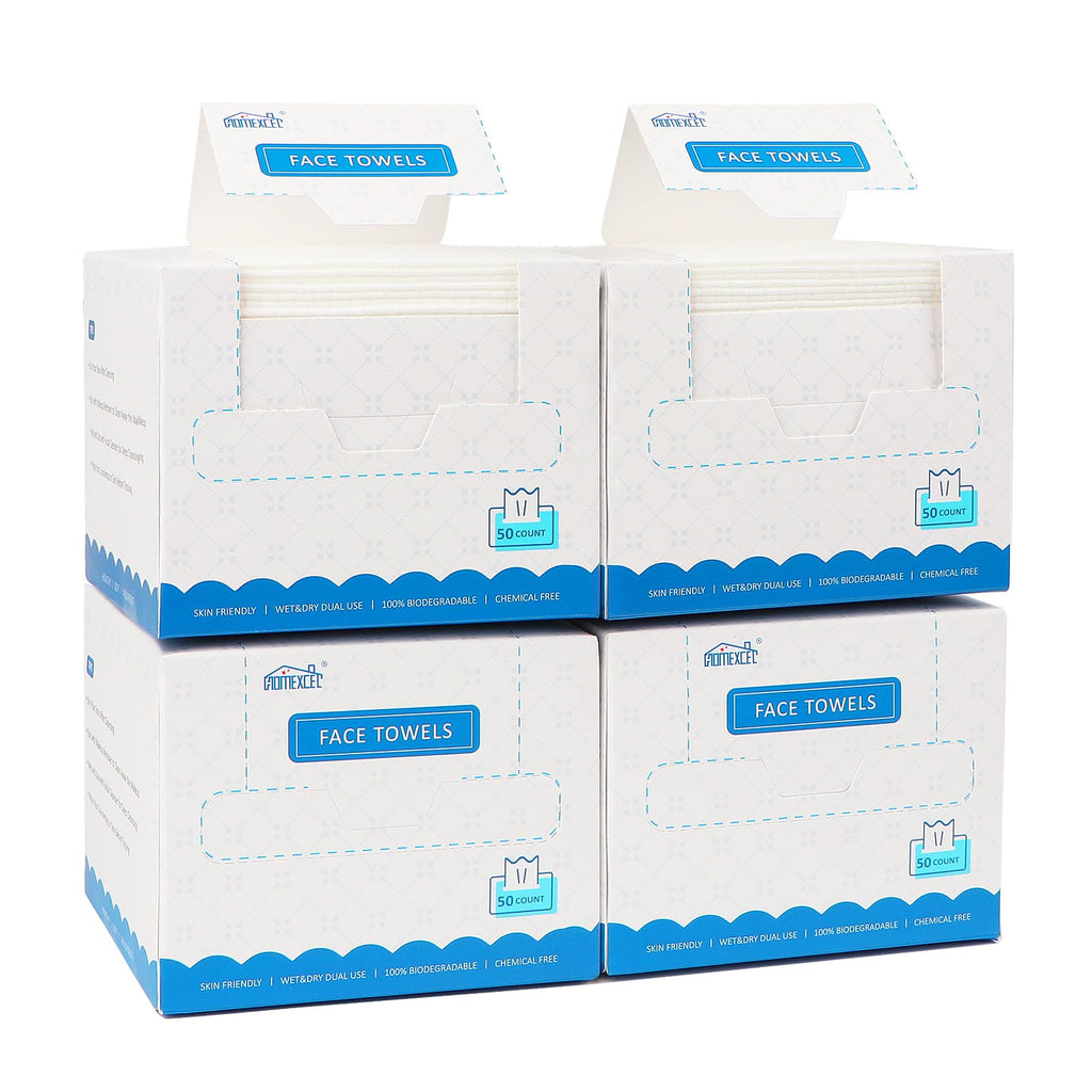 HOMEXCEL Face Towels, Disposable Face Towelette Ultra Soft & Absorbent | Biodegradable Makeup Remover Dry Wipes, Facial Wash Cloth for All Skin, Lint-Free for Skincare & Cleansing, 100 Count (2 Box)