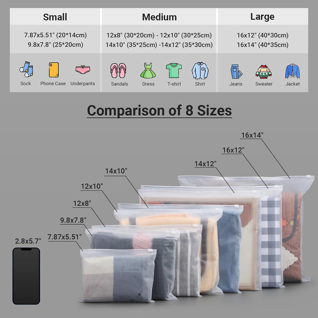 Frosted Zipper Bags for Clothes 25pcs, Plastic Shirt Bags for Packaging T-Shirt, Swimsuit, Bikini, Bathing Suit, 3 Mil, 9.8x7.8" with Vent Holes and Reinforced Sides