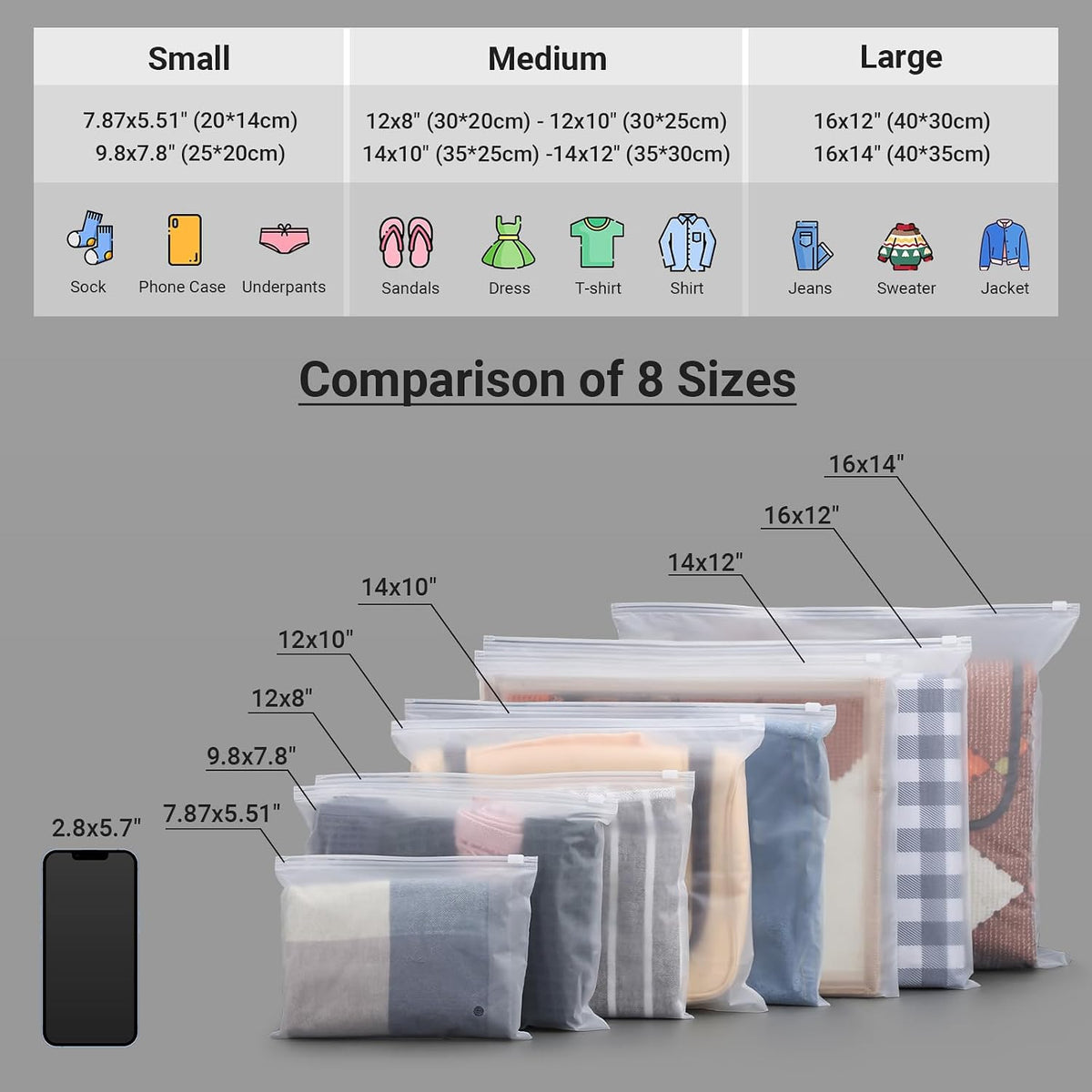 Frosted Zipper Bags for Clothes 25pcs, Plastic Shirt Bags for Packaging T-Shirt, Swimsuit, Bikini, Bathing Suit, 3 Mil, 9.8x7.8" with Vent Holes and Reinforced Sides
