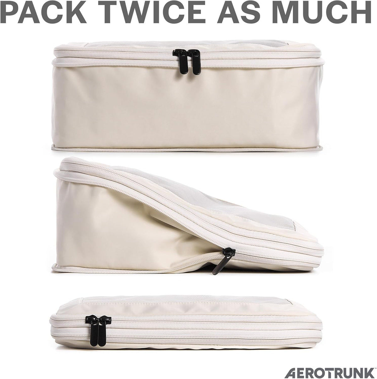 Compression Packing Cubes for Travel, 6-Pack, Beige | Solves overpacking, 6-Piece set fits most suitcases, 50% Space savings, Compression luggage organizer bags