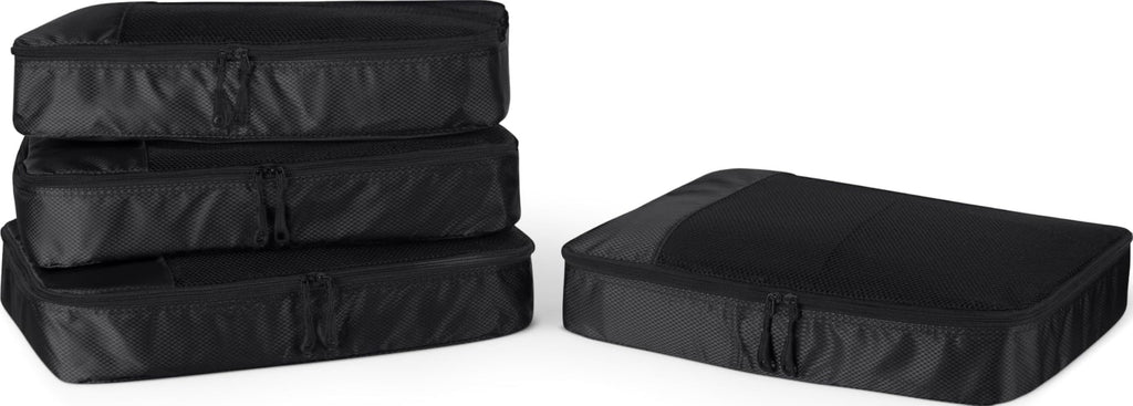 Amazon Essentials 4-Piece Packing Cubes Travel Accessories Set, Space-Saving Luggage Organizer with Double Zipper, Mesh Top Panel, Medium, Gray (Previously Amazon Basics)