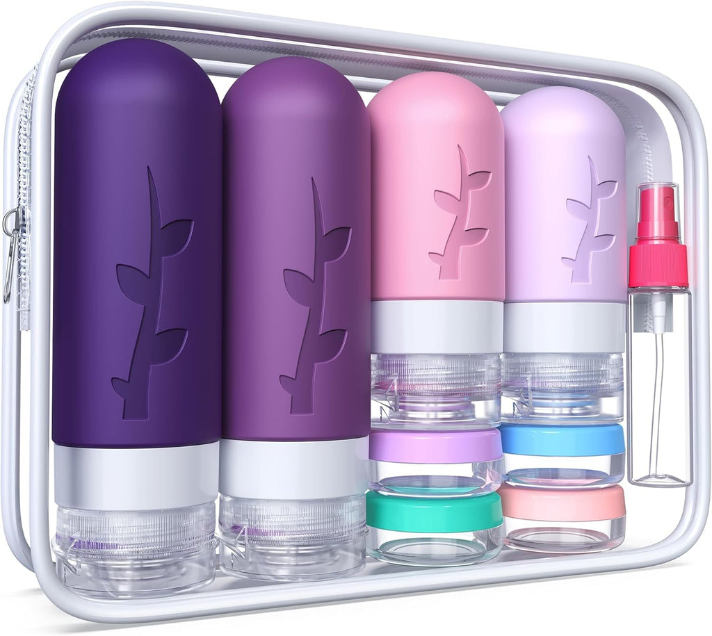 18pack Travel Bottles for Toiletries,TSA Approved Silicone Travel Containers for Toiletries,Leak Proof Refillable Liqus Shampoo And Conditioner travel Essentials toiletry Bottles
