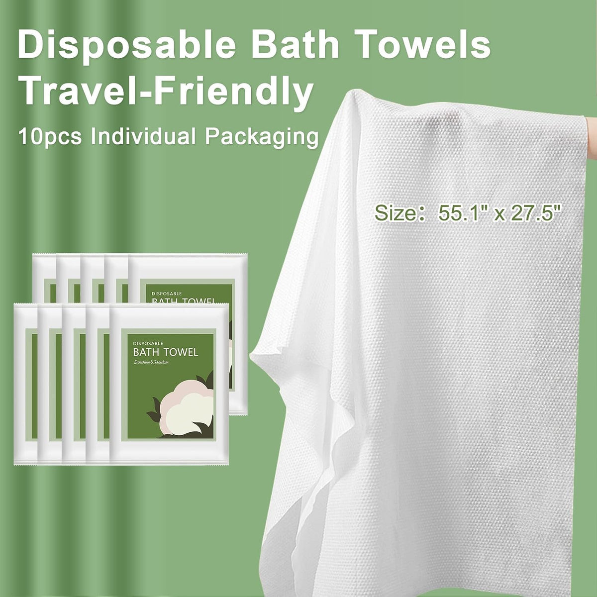 Disposable Bath Towels, 10 Pack 55" x 27.5" Ultra Soft, Quick Dry Disposable Body Towels, Portable Travel Towel for Hotel Camping Beach Swimming Gym Sauna Spa, Personal Care Pet Towels