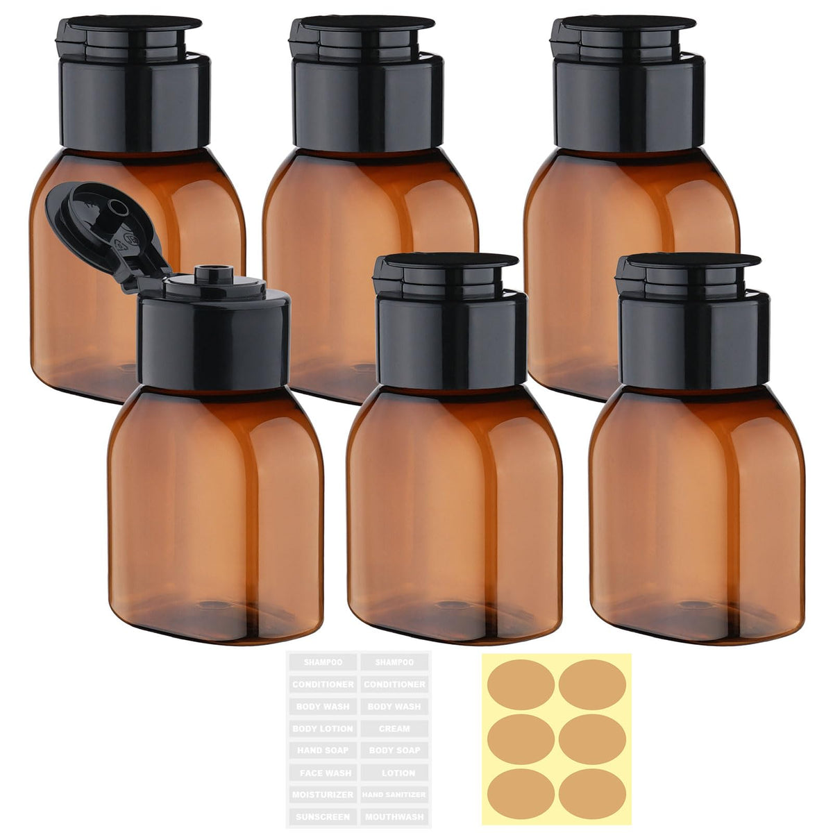 Travel Bottles for Toiletries 6 Pack 2.2oz Leak Proof Containers | Wide Mouth, TSA Approved, Refillable Squeeze Bottles with Flip Cap, for Shampoo Conditioner Body Wash Lotion(Clear)
