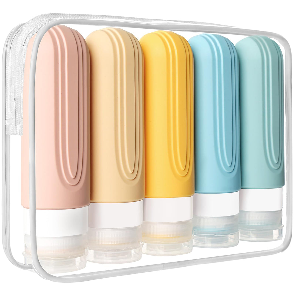 Travel Bottles for Toiletries, 5 Pack TSA Approved Travel Size Containers, 3oz Leak Proof Refillable Travel Accessories for Shampoo Conditioner, BPA Free Travel Bottles with Toiletry Bag