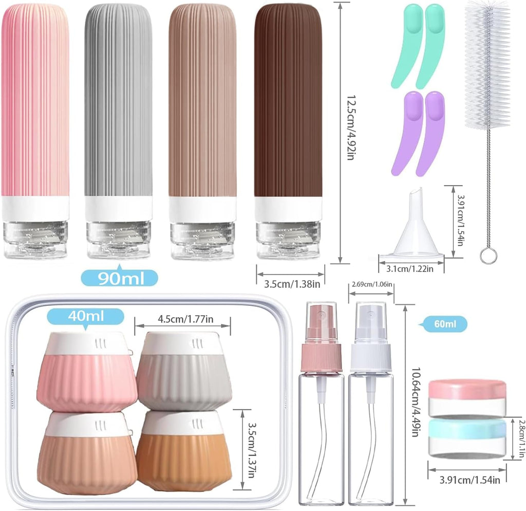 18Pack Travel Bottles for Toiletries TSA Approved Silicone Travel Containers for Toiletries, Leak Proof Refillable Liqus Shampoo And Conditioner travel Essentials toiletry Bottles (BPA Free)