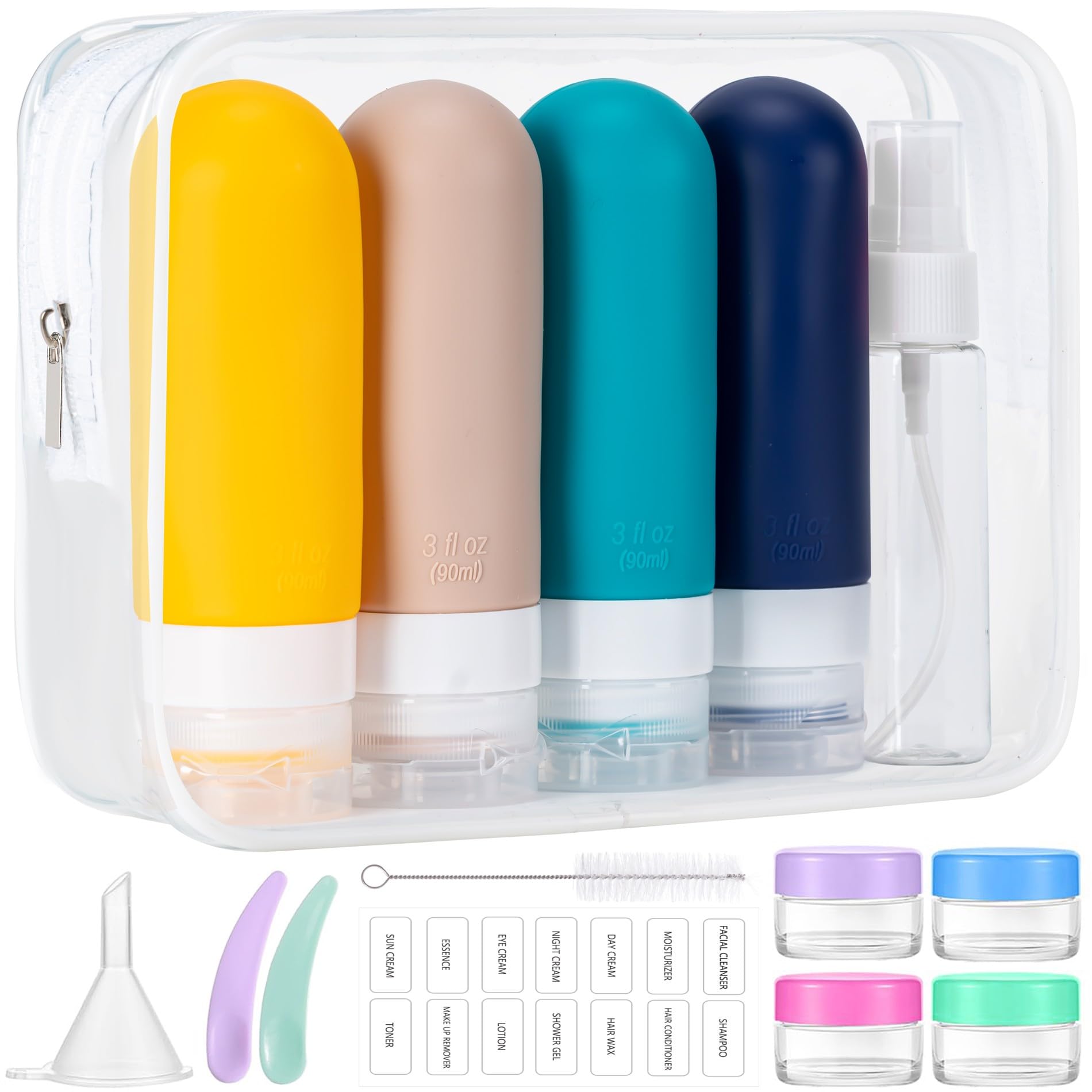 16pack Travel Bottles for Toiletries, TSA Approved LeakProof Squeezable Silicone Toiletry Containers for Shampoo, Conditioner, 3oz Portable Refillable Traveling Size Liquid Containers (16Pcs/Colorful)