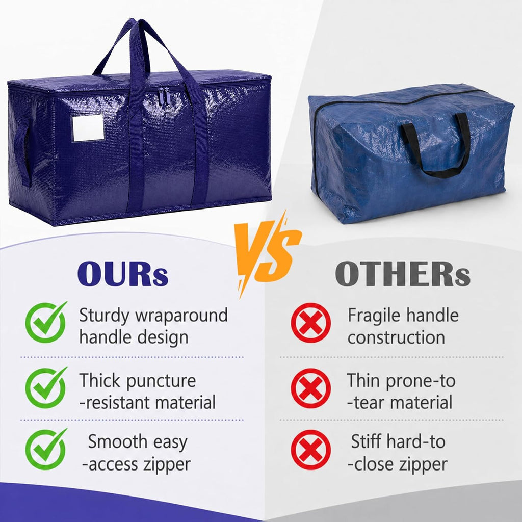Songrey Extra Large Heavy Duty Moving Bags, 6 Pack, Dark Blue | Storage Bags with Zipper & Handles, Waterproof Totes Bags for Clothes Packing, Moving, College Supplies, Home Organization