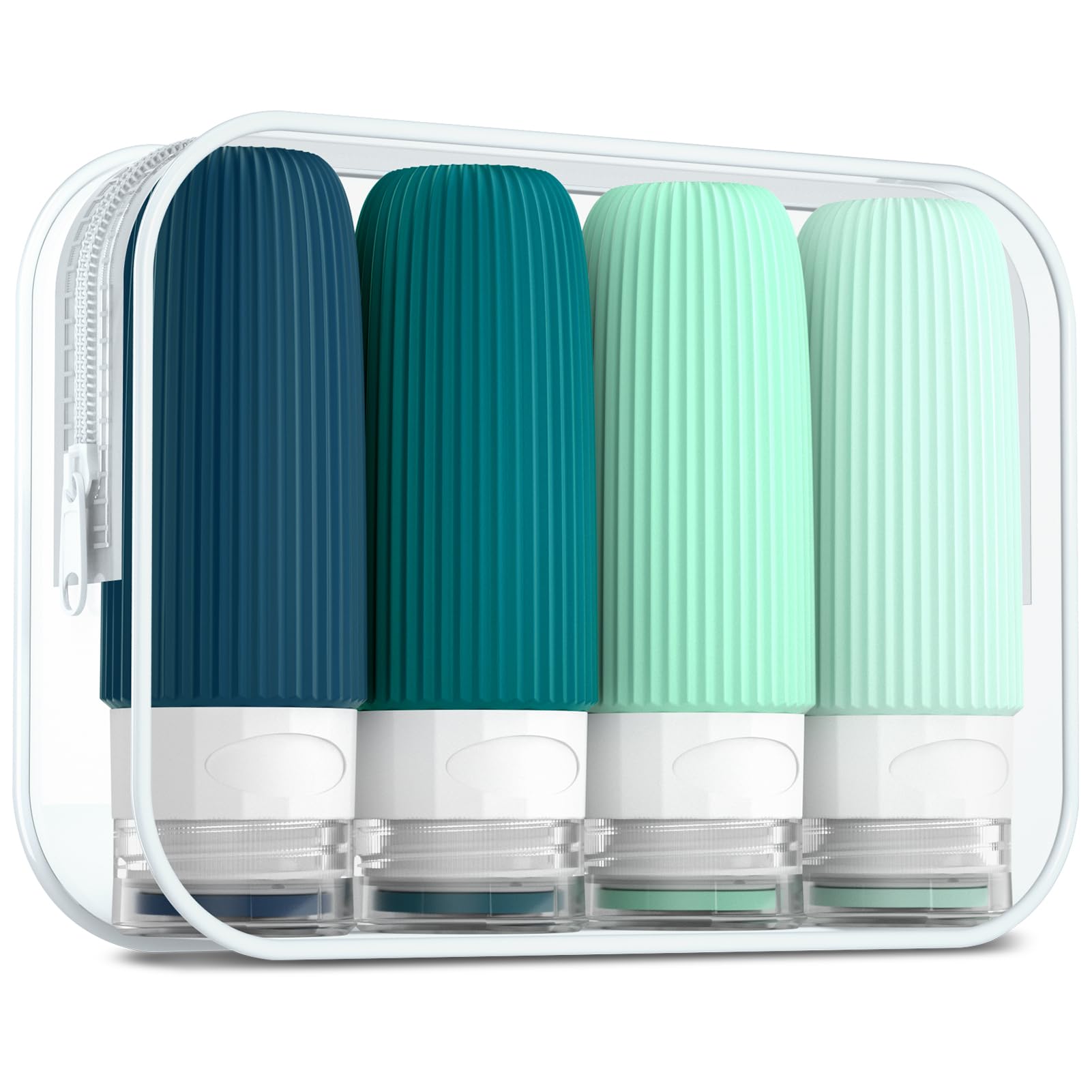 Mrsdry Travel Bottles for Toiletries, Tsa Approved 3oz Portable Travel Bottles, BPA Free Leak Proof Squeezable Silicone Travel Size Containers, Travel Accessories with Clear Toiletry Bag (4 Pack)