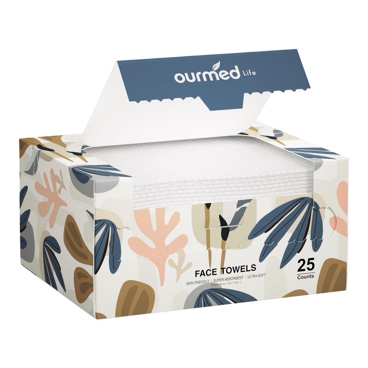 Ourmed Life Disposable Face Towels XL, Ultra Soft & Absorbent, 50 Count | 10" x 12", Sensitive Skin Friendly, Skin Soothing, Redness Care, Biodegradable, Facial Towels for Makeup Removal & Cleansing