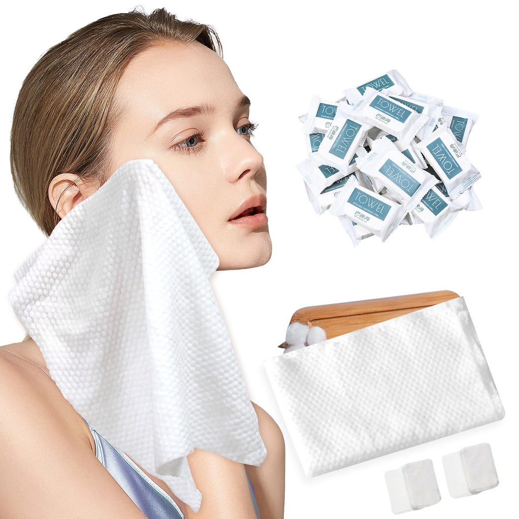 Disposable Compressed Face Towels, 48 Pack Individually Wrapped, 11.8" × 9.5" Pure Cotton Travel Towels, Quick-Expand, Ultra Absorbent & Thickened Portable Towels
