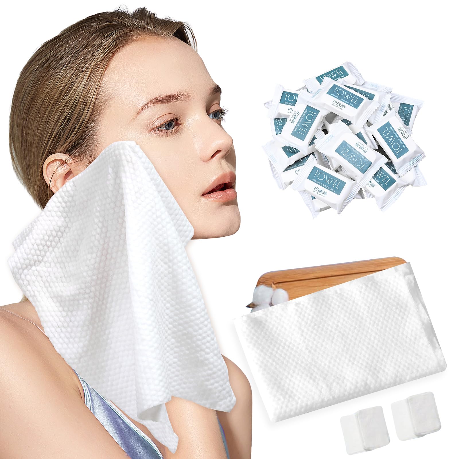 Disposable Compressed Face Towels, 48 Pack Individually Wrapped, 11.8" × 9.5" Pure Cotton Travel Towels, Quick-Expand, Ultra Absorbent & Thickened Portable Towels
