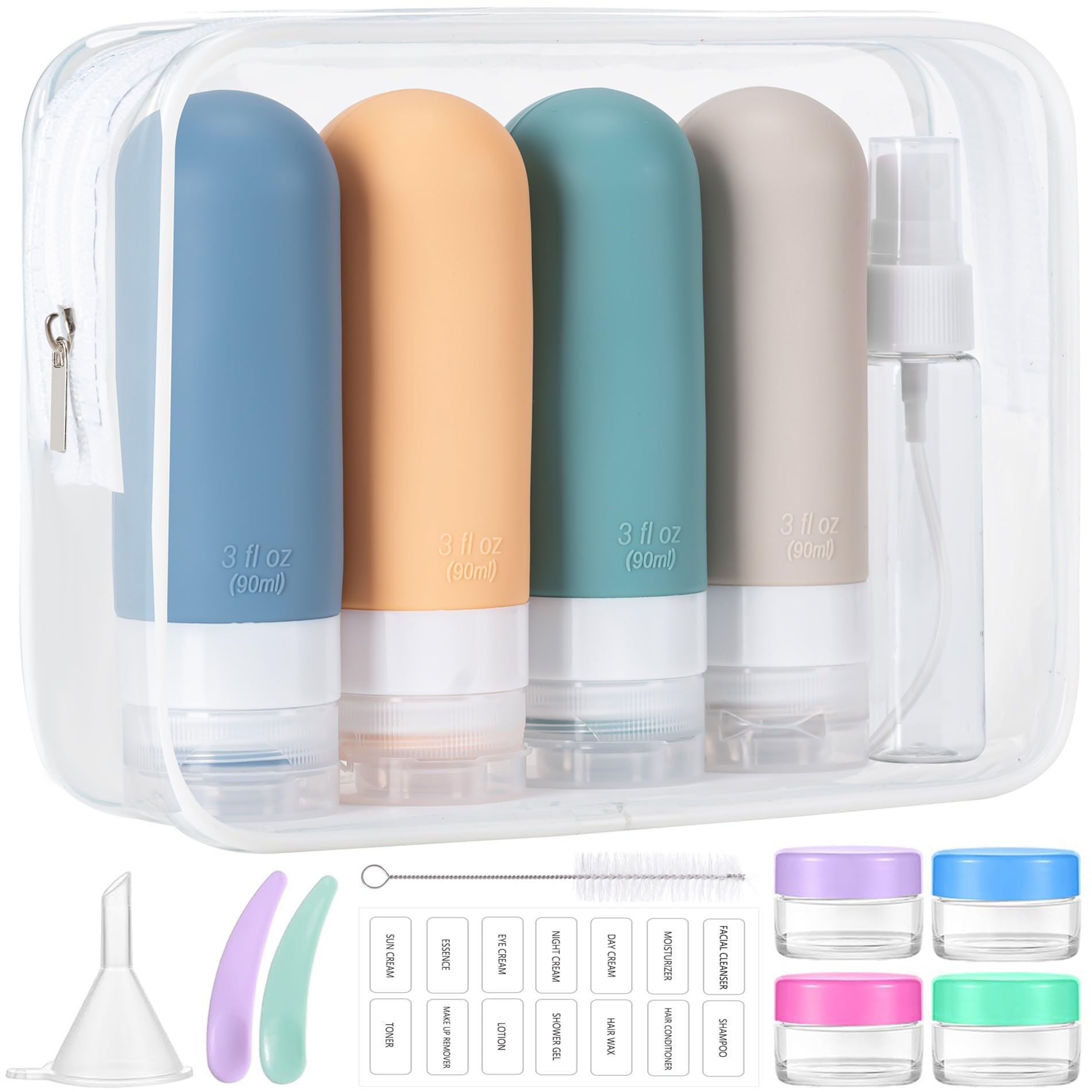 16pack Travel Bottles for Toiletries, TSA Approved LeakProof Squeezable Silicone Toiletry Containers for Shampoo, Conditioner, 3oz Portable Refillable Traveling Size Liquid Containers (16Pcs/Colorful)