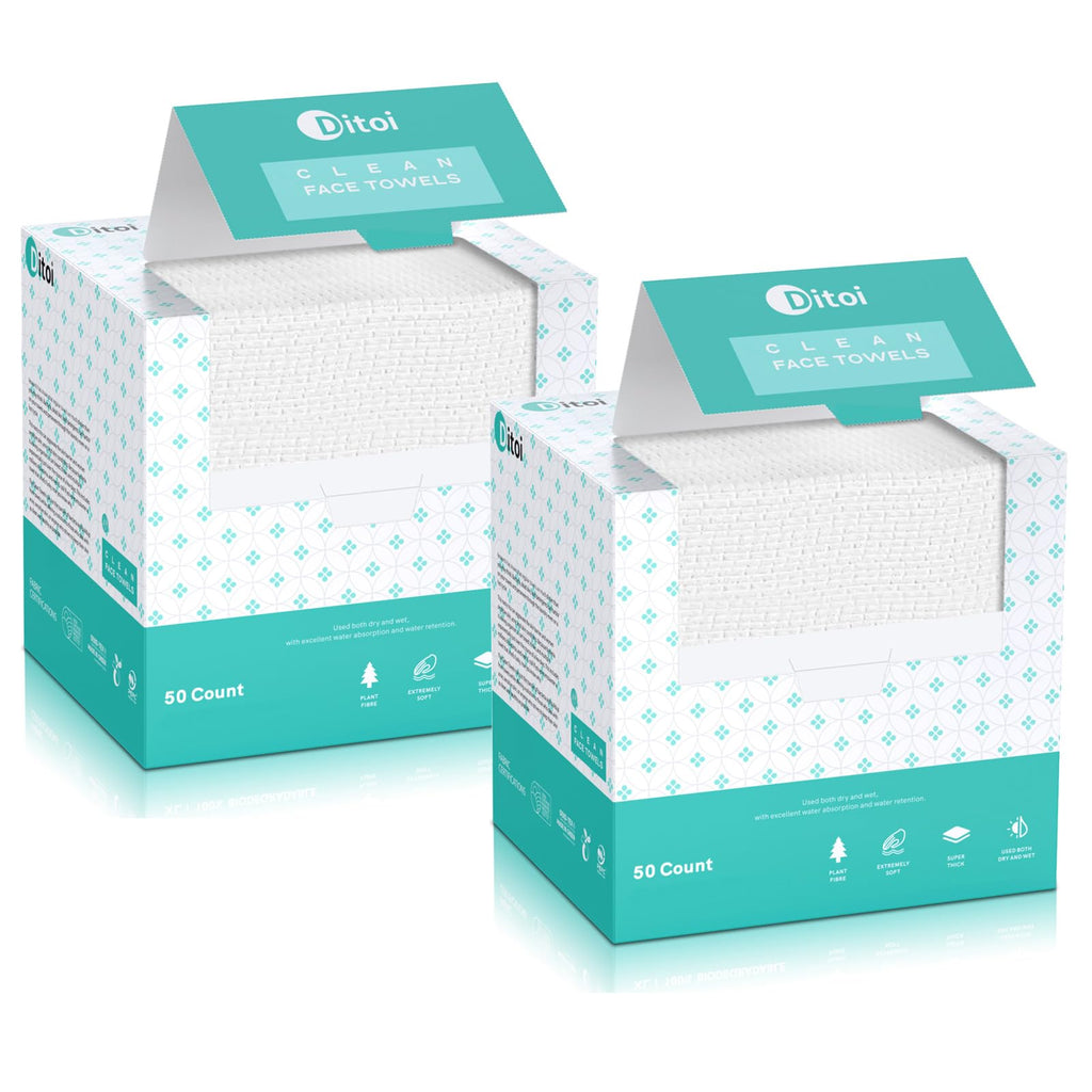 Ditoi Face Towels XXL, Ultra‑Soft Disposable Facial Towels | 10"×12" Thick Face Cloths for All Skin Types, Lint-free Dry Wipes for Skincare, Makeup Removal and Cleansing, 50 Count