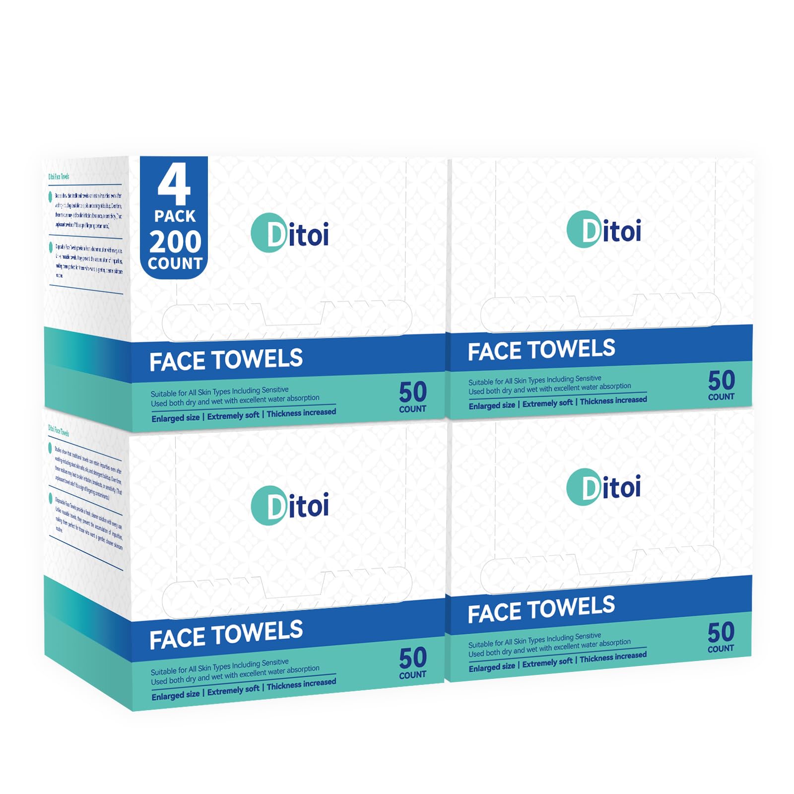 Ditoi Disposable Face Towels XXL, Soft Deep-Cleansing Face cloths,100 Count | Plant-Based Thick Facial Towels for Sensitive Skin,Disposable Washcloths for Skincare,Travel Essentials