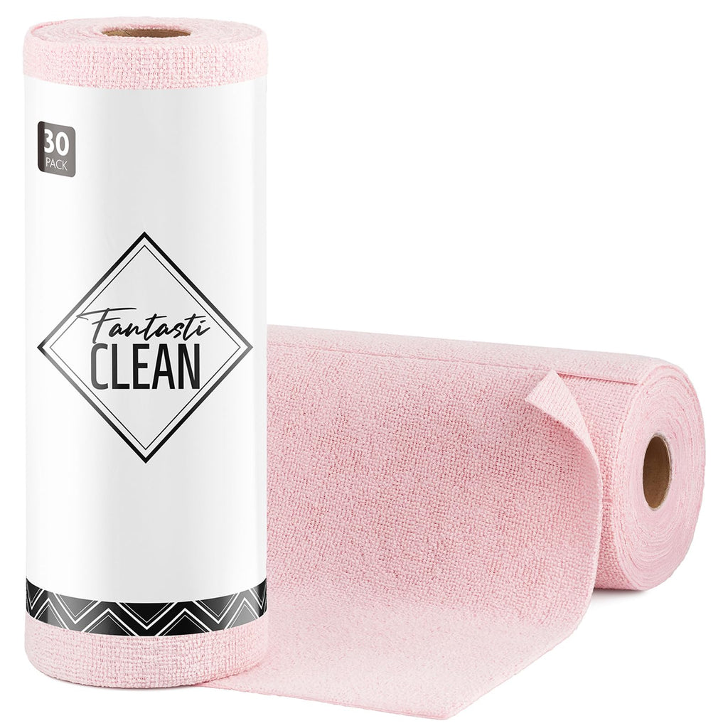 Fantasticlean Microfiber Cleaning Cloth Roll -75 Pack, 12" x 12" (Pink) | Reusable Alternative to Paper Towels, Ultra Absorbent, Lint-free Microfiber Towel Roll, for All-Purpose Cleaning