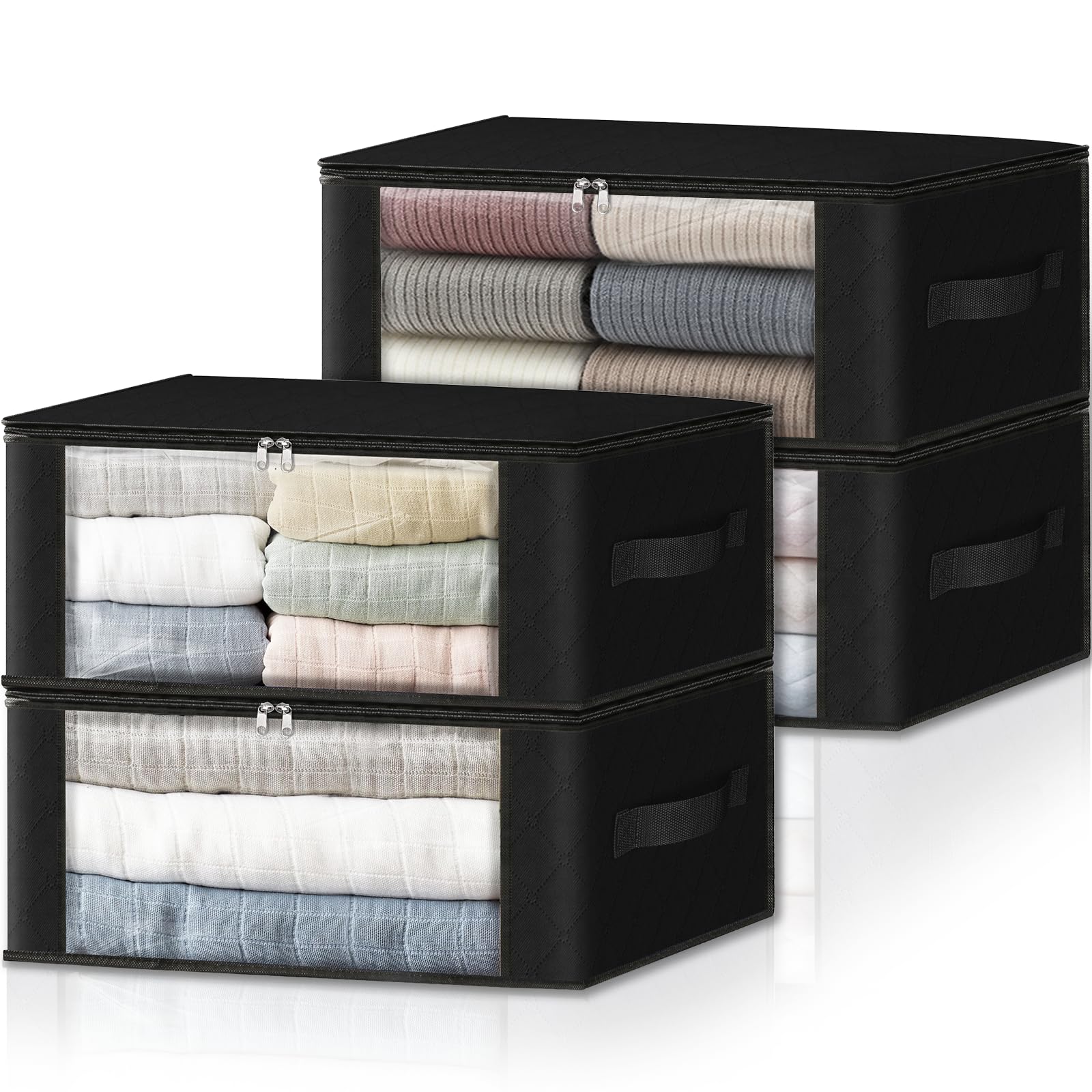 HomeHacks 3-Pack Clothes Organizer Storage Bags, 35L Storage Bins, Gray | Foldable Storage Box Container with Zippers, Clear Window, Reinforced Handles for Closet, Dorm, Pillows, Bedding, Sweater
