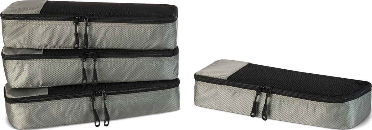 Amazon Essentials 4-Piece Packing Cubes Travel Accessories Set, Space-Saving Luggage Organizer with Double Zipper, Mesh Top Panel, Medium, Gray (Previously Amazon Basics)
