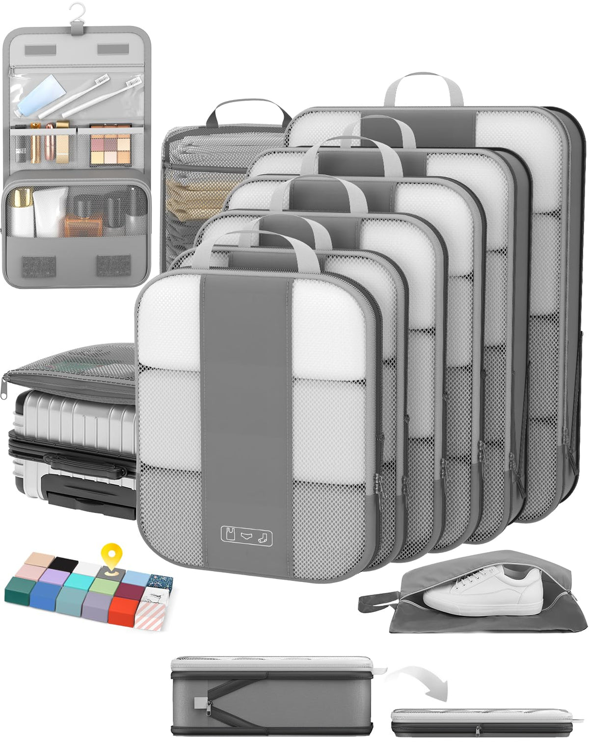 OlarHike 10 Set Compression Packing Cubes for Travel Essentials,Compressible Expandable Space Saver Bags for Organizing Clothes,Luggage Suitcase Garment Bags with Over 1000 pcs Mesh Holes(Black)