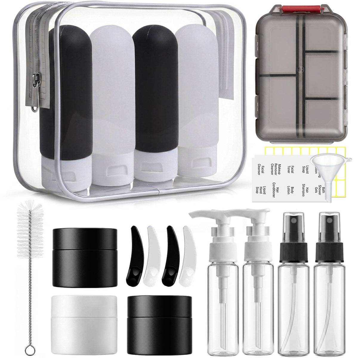 20 Pack Travel Bottles for Toiletries, Travel Containers with Pill Case | Portable, TSA Approved, Leak Proof, Shampoo Conditioner Bottles, Airplane Cruise Travel Essentials, for Women Men