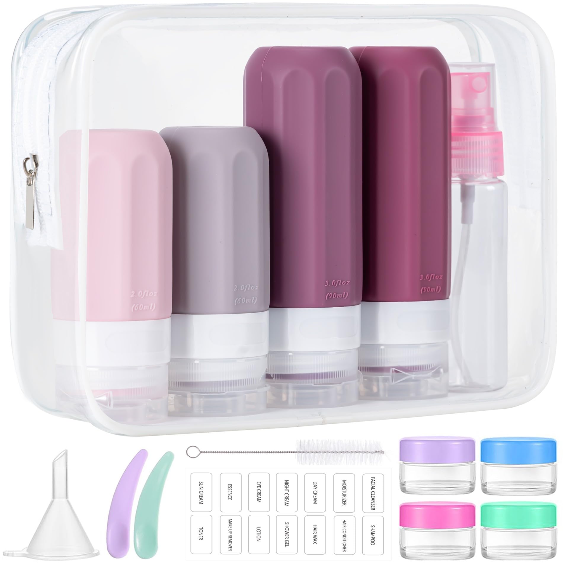 16pack Travel Bottles for Toiletries, TSA Approved LeakProof Squeezable Silicone Toiletry Containers for Shampoo, Conditioner, 3oz Portable Refillable Traveling Size Liquid Containers (16Pcs/Colorful)