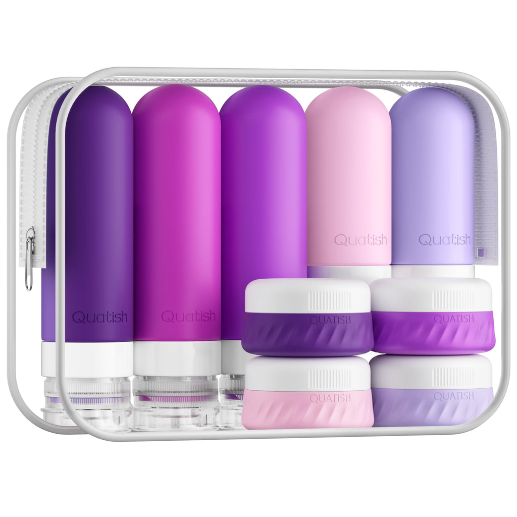 Quatish 15 Pack Travel Bottles for Toiletries, Original Patented, TSA Approved Travel Size Containers, Leak Proof Silicone Shampoo and Conditioner Bottles Women & Men, Airplane Essentials, Black